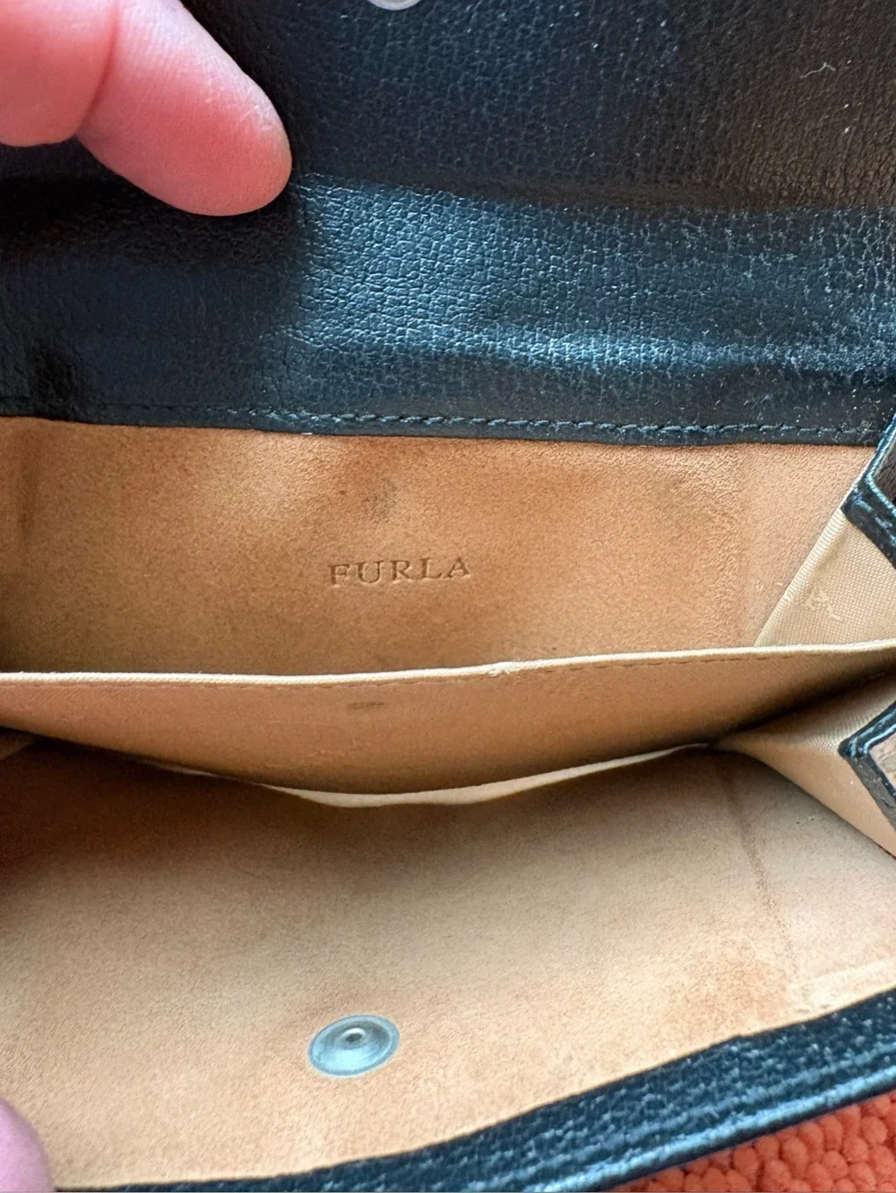 Vintage Furla Black Leather Compact Wallet Italy